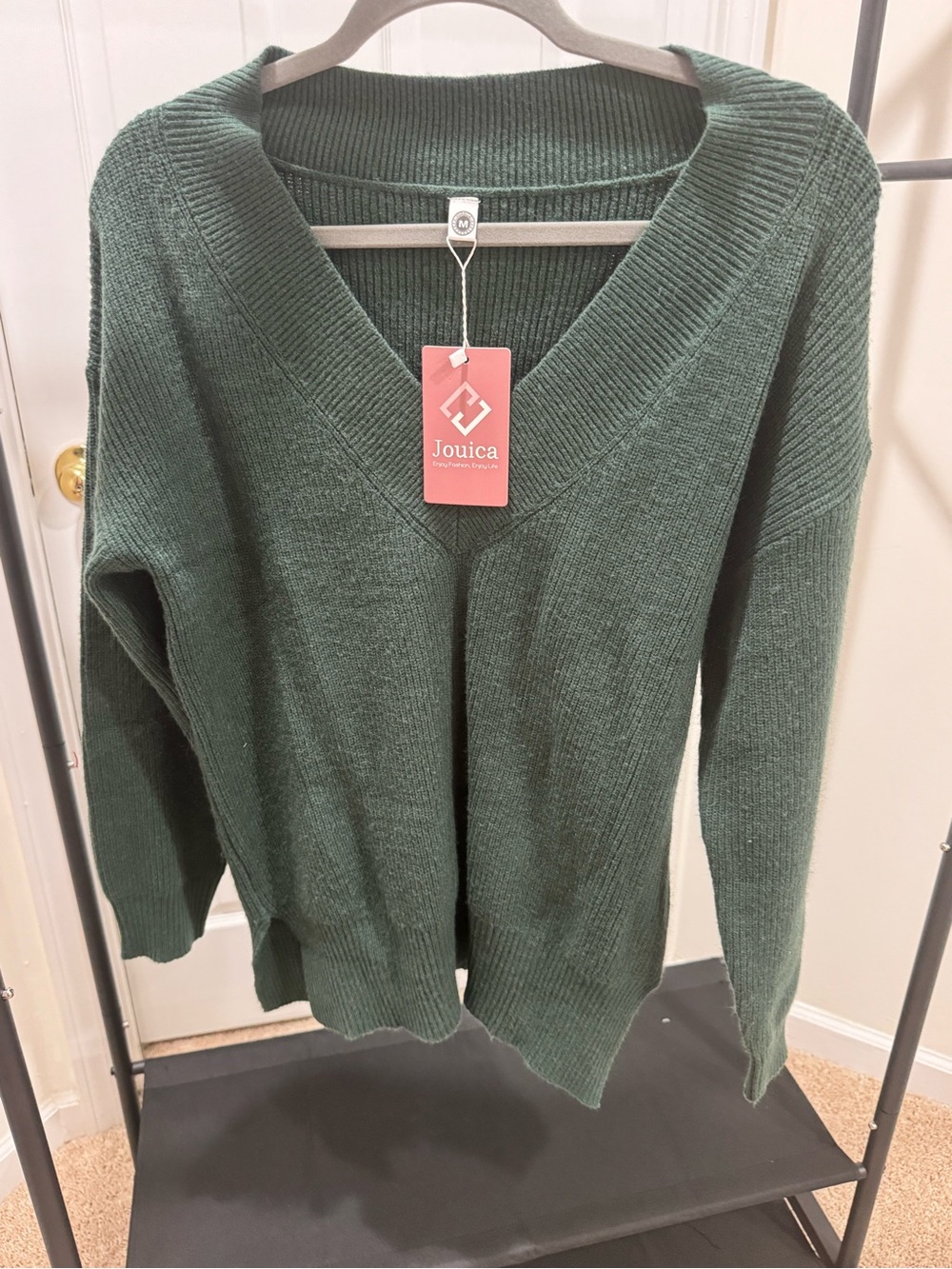 Amazon Jouica Dark Green V-Neck Sweater for Women, Tunic Length
